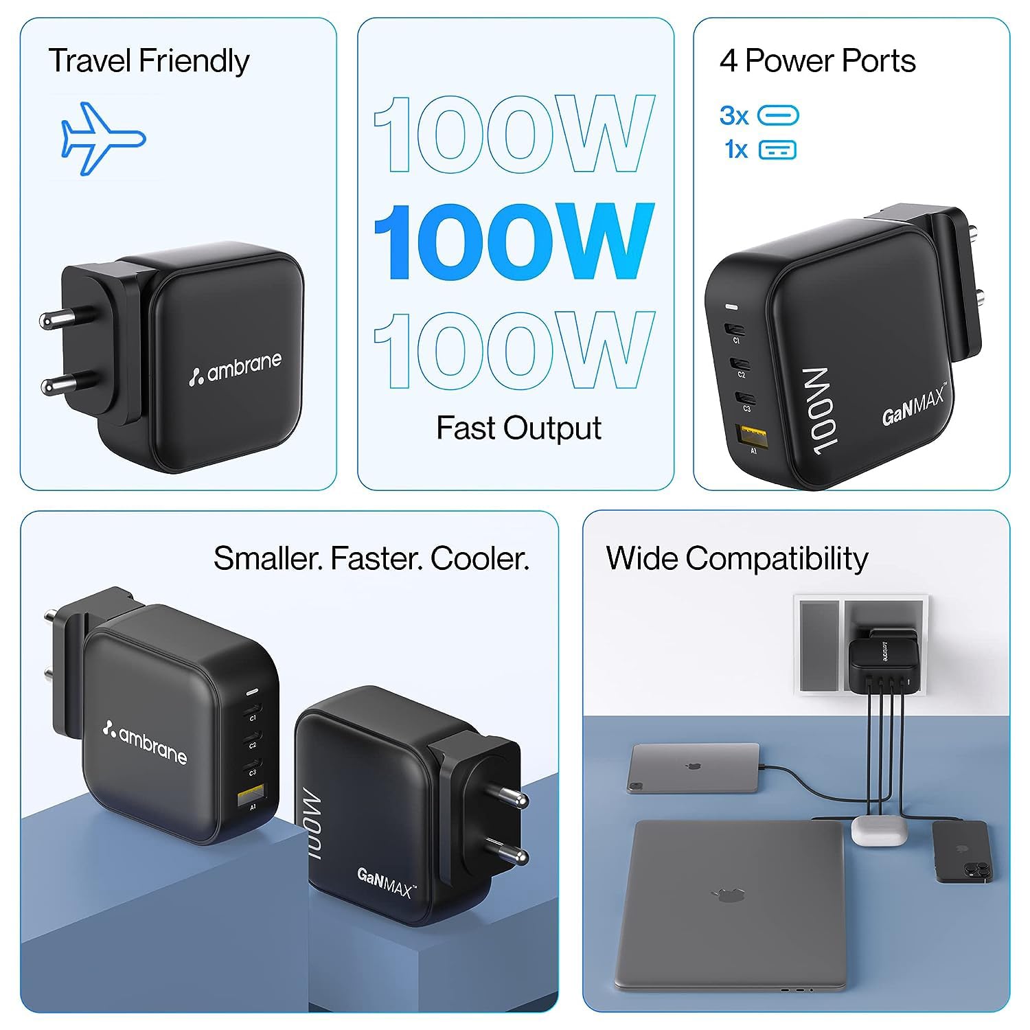 Portable iPhone charger and macbook charger,  compact 100W phone charger and mobile adapter for travel convenience