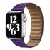 Deep purple leather Apple Watch straps with a smooth, ribbed texture