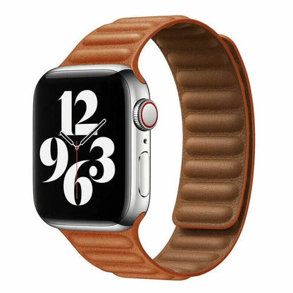 Sophisticated brown magnetic leather link apple watch straps, offering effortless style and comfort.