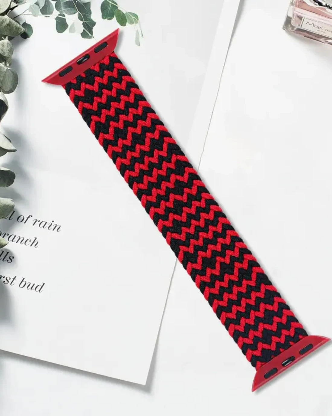 Ripple Black Red Nylon Braided Single Loop Band for Apple Watch 38/40mm (S) – Durable, Stretchable, and Stylish Replacement Strap