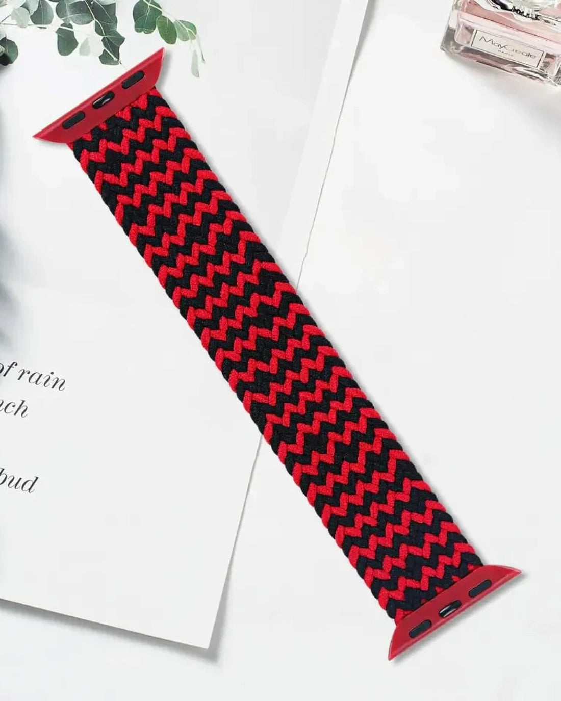 Ripple Black Red Nylon Braided Single Loop Band for Apple Watch 42/44mm Small – Comfortable, Durable, and Stretchable Strap for Daily Wear