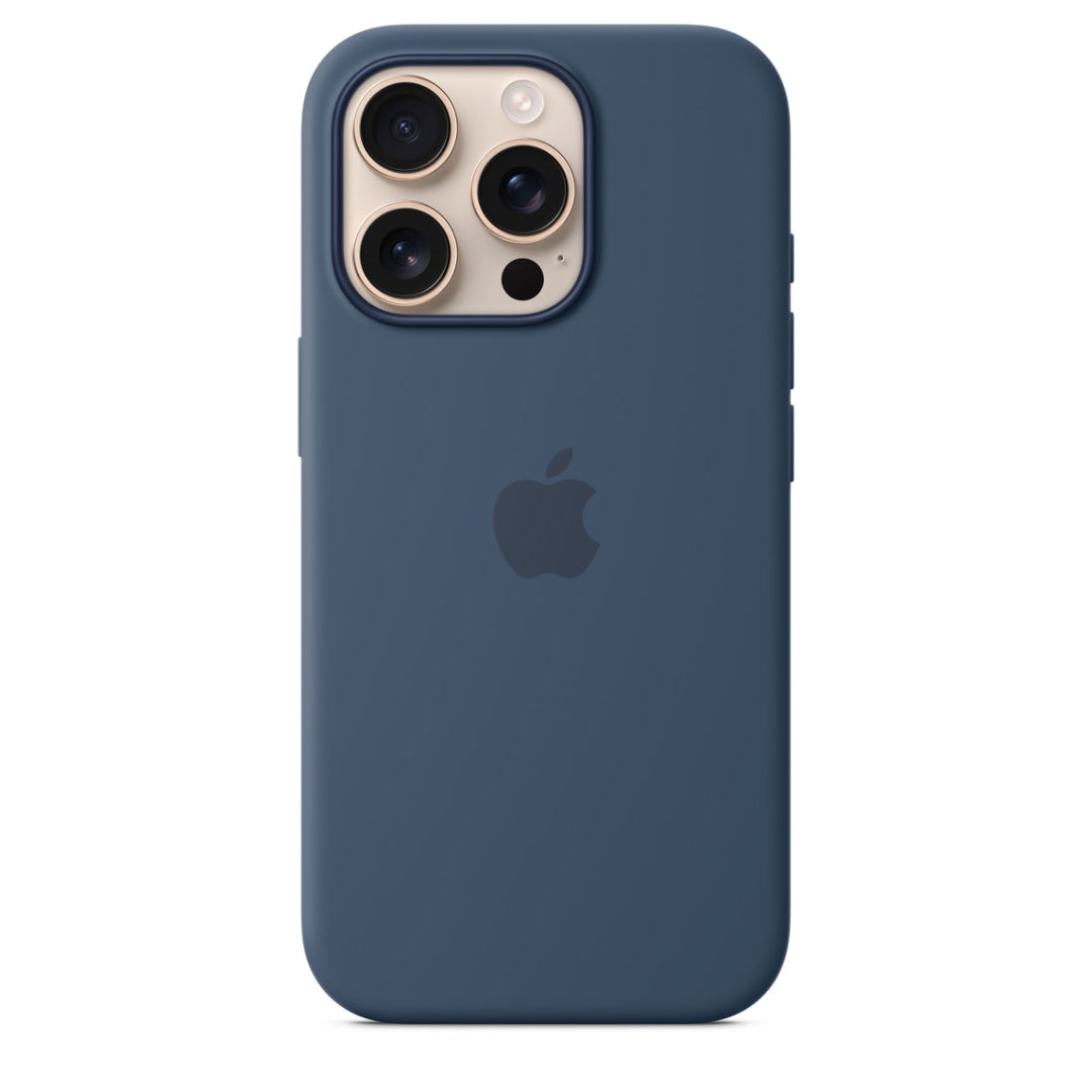 Blue silicone iPhone case with MagSafe for iphone 16 pro max cover case. Soft touch, durable, and stylish apple cover 