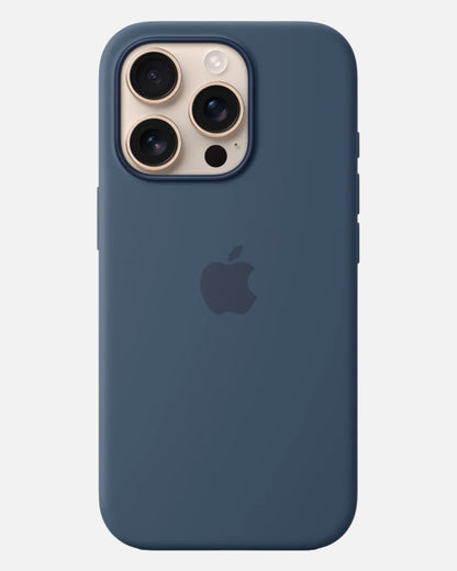 Blue silicone iPhone case with MagSafe for iphone 16 pro max cover case. Soft touch, durable, and stylish apple cover