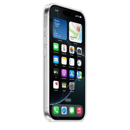  Side view of a clear MagSafe iPhone case, iphone 16 pro case with precise cutouts and a smooth finish.
