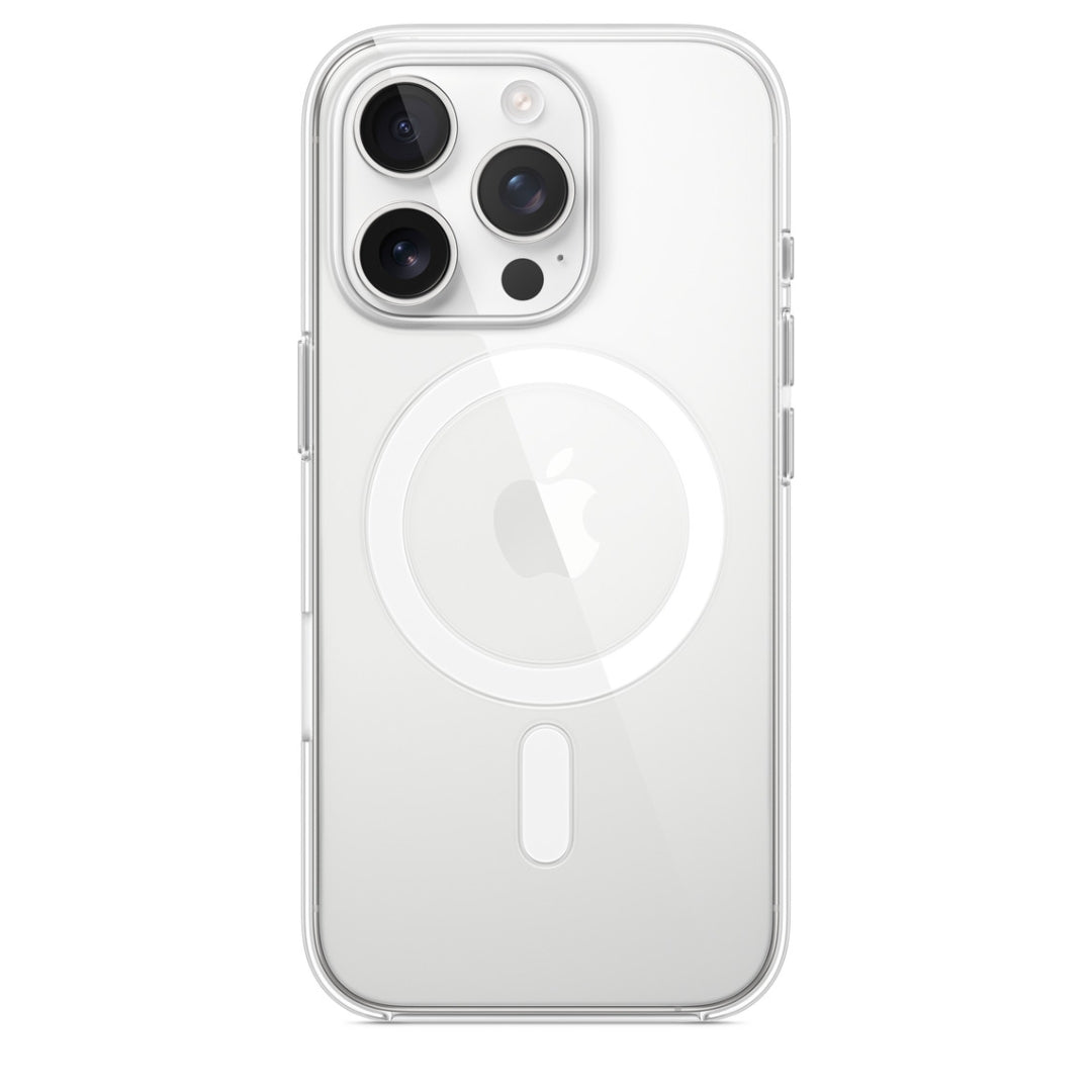 White transparent MagSafe iPhone cover, iphone 16 pro back cover with reinforced edges for extra safety.