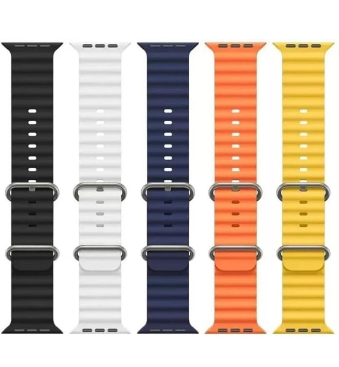 Premium silicone watch strap for apple watch in black, white, navy, orange, and yellow  mix and match your style.
