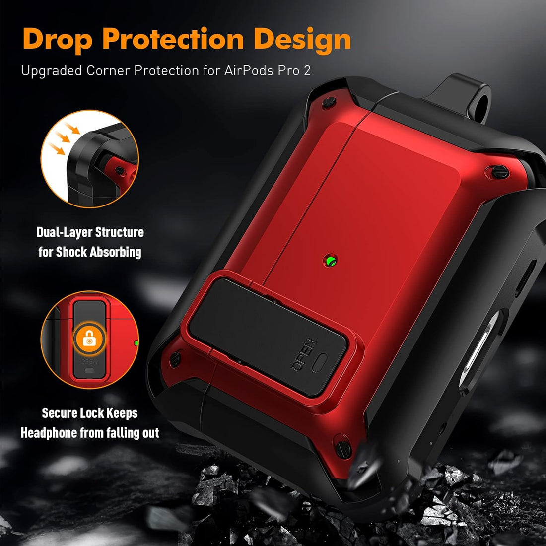 Drop Protection Design for airpods 2nd gen case Dual layer impact resistant cover with reinforced corners for superior protection.
