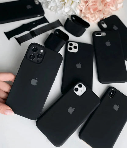 Elegant Black iPhone Cover Collection  Assorted liquid silicone cases designed for ultimate grip and style.