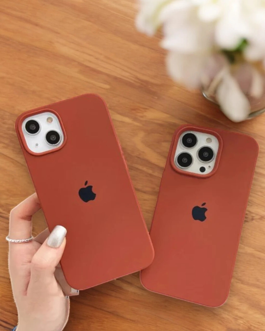 Premium liquid silicone iPhone case in terracotta brown, iphone 16 pro max cover offering a minimalist silicone design