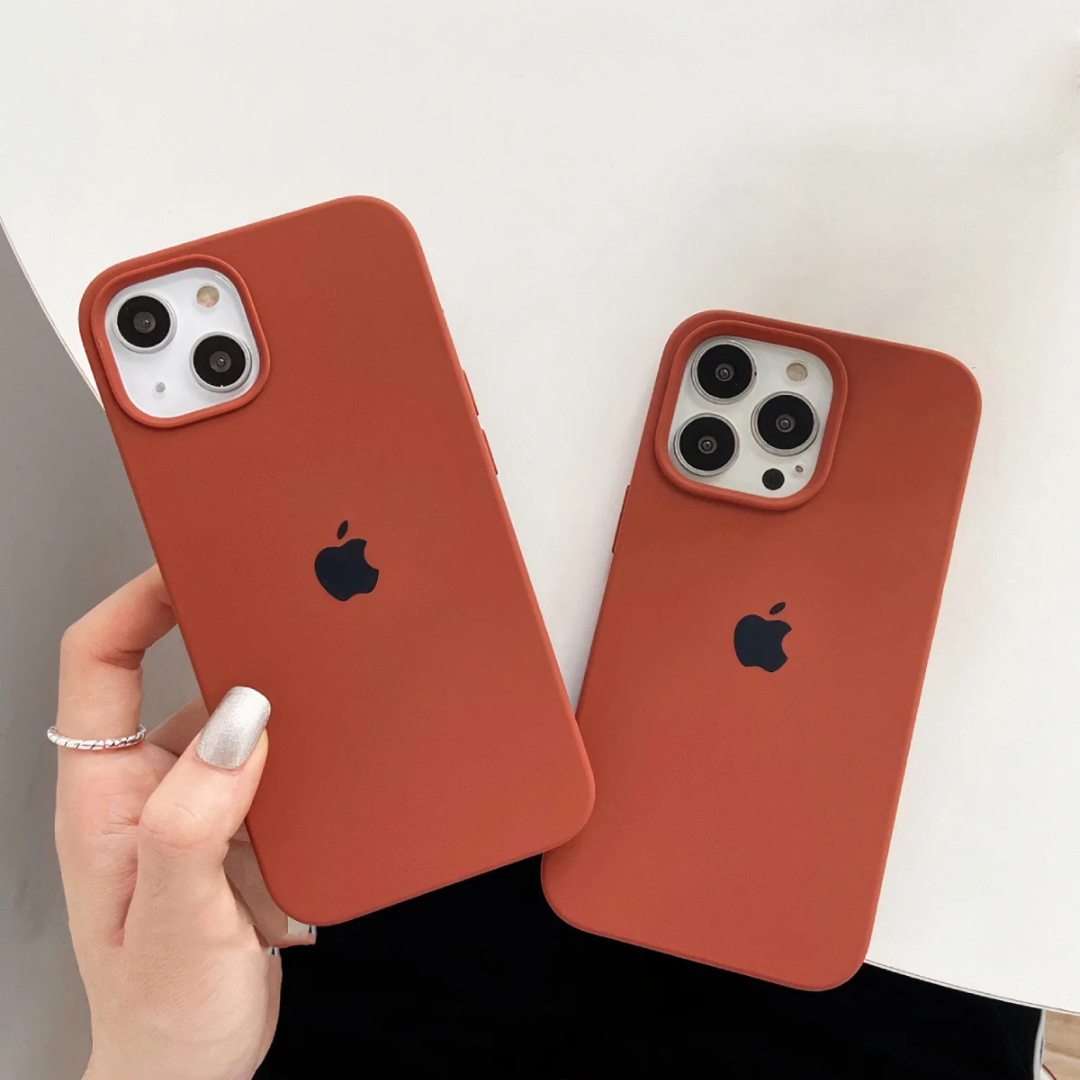 Premium liquid silicone iPhone case in terracotta brown, iphone 16 pro max cover offering a minimalist silicone design