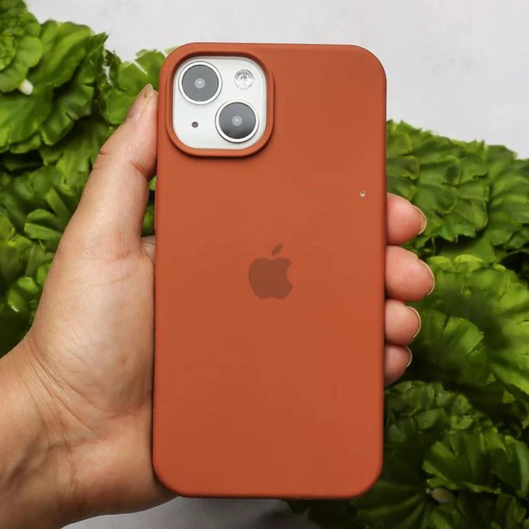 Elegant liquid silicone apple cover for iPhone, iphone 16 pro max case smooth and grippy texture, rust brown shade