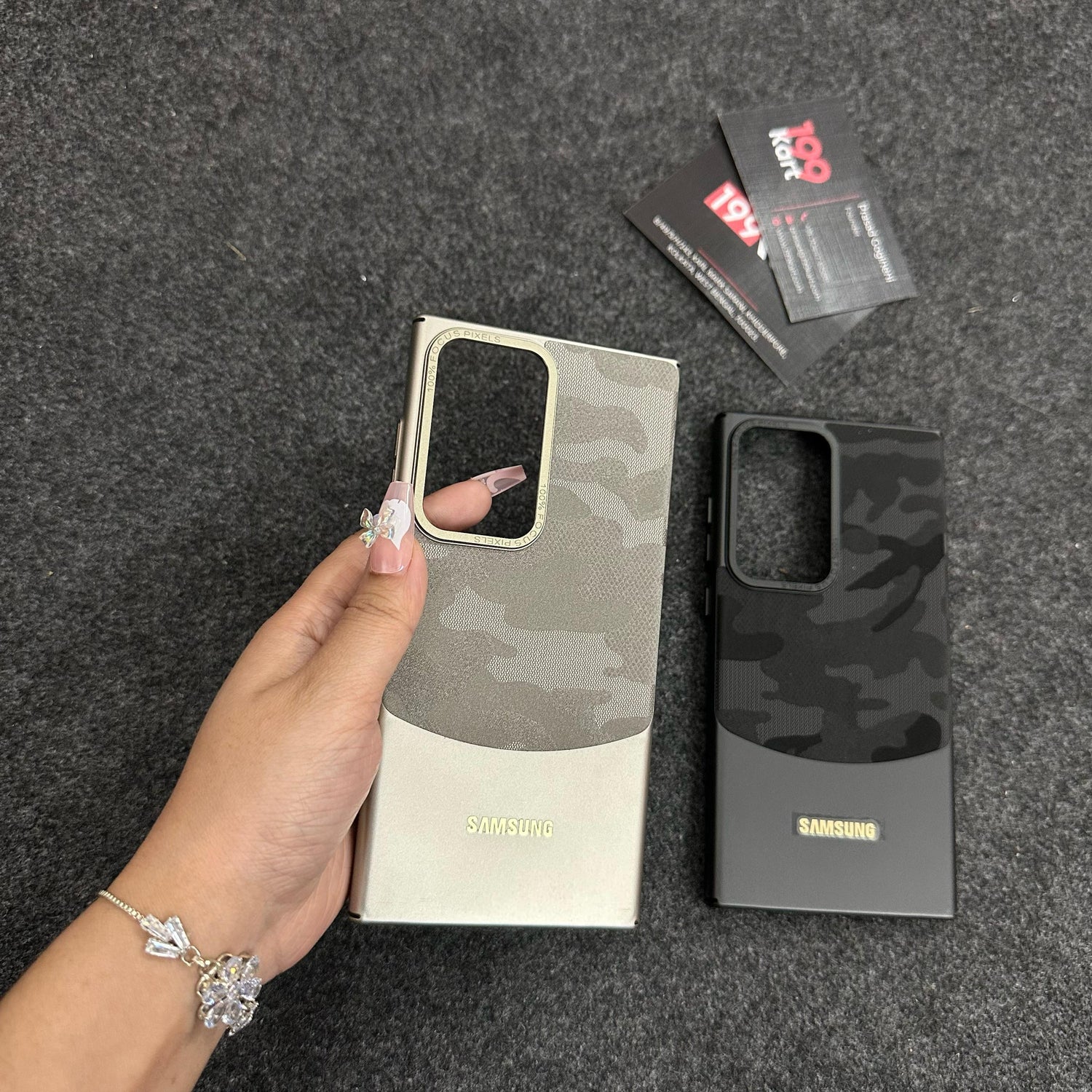 Luxury Samsung case in black and gold, s24 ultra cases india featuring a textured grip and sleek cutouts for precise fitting