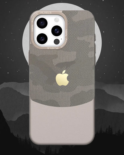 Trendy camouflage flip iPhone cover in beige, iphone 15 pro max cover offering sleek protection and a premium aesthetic