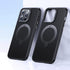 Carbon fiber MagSafe apple cover, iphone 15 pro max cover featuring a dual magnetic ring for strong wireless charging support.