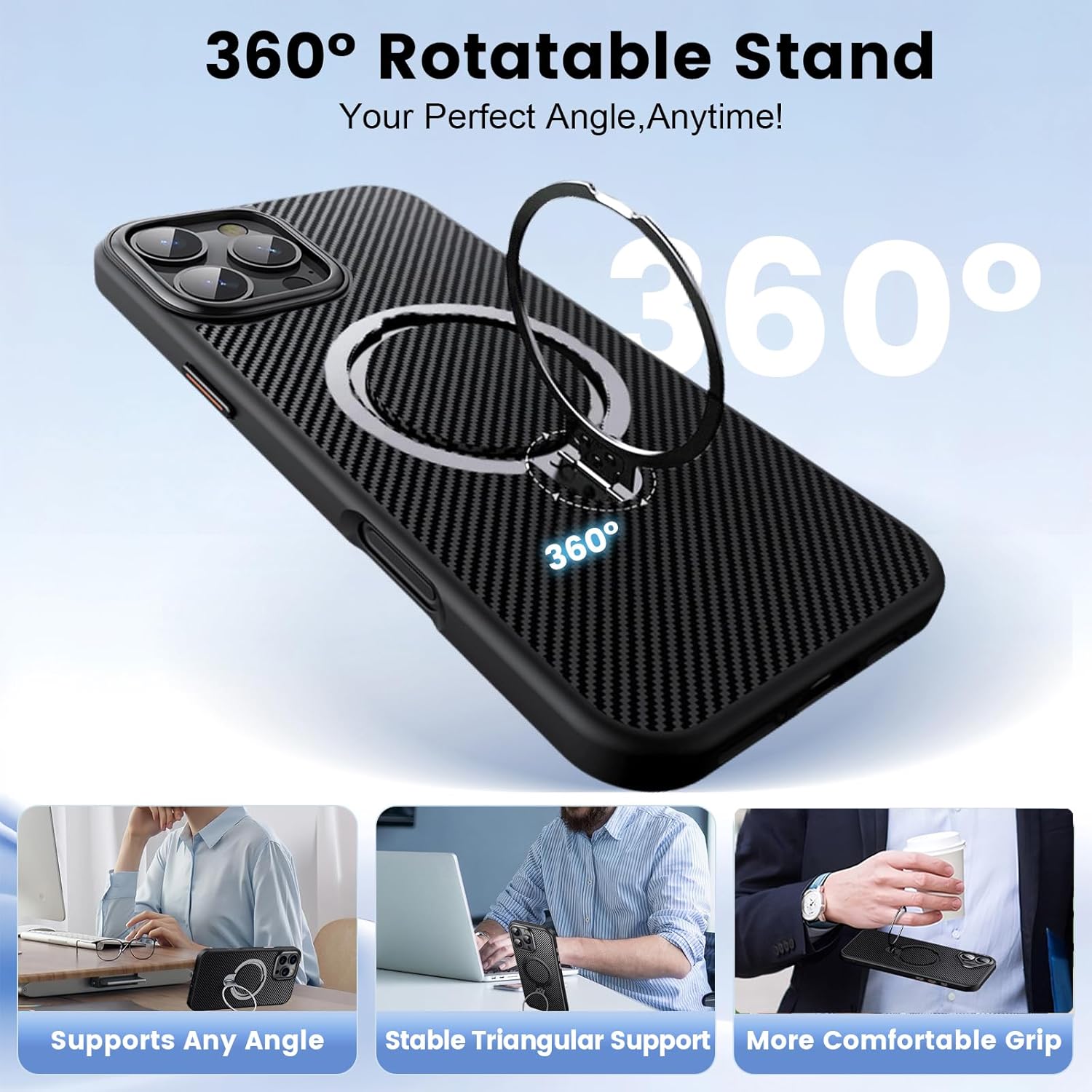 Magnetic shockproof iPhone cover, iphone 15 pro max cases designed with 360° rotatable stand and reinforced protection.