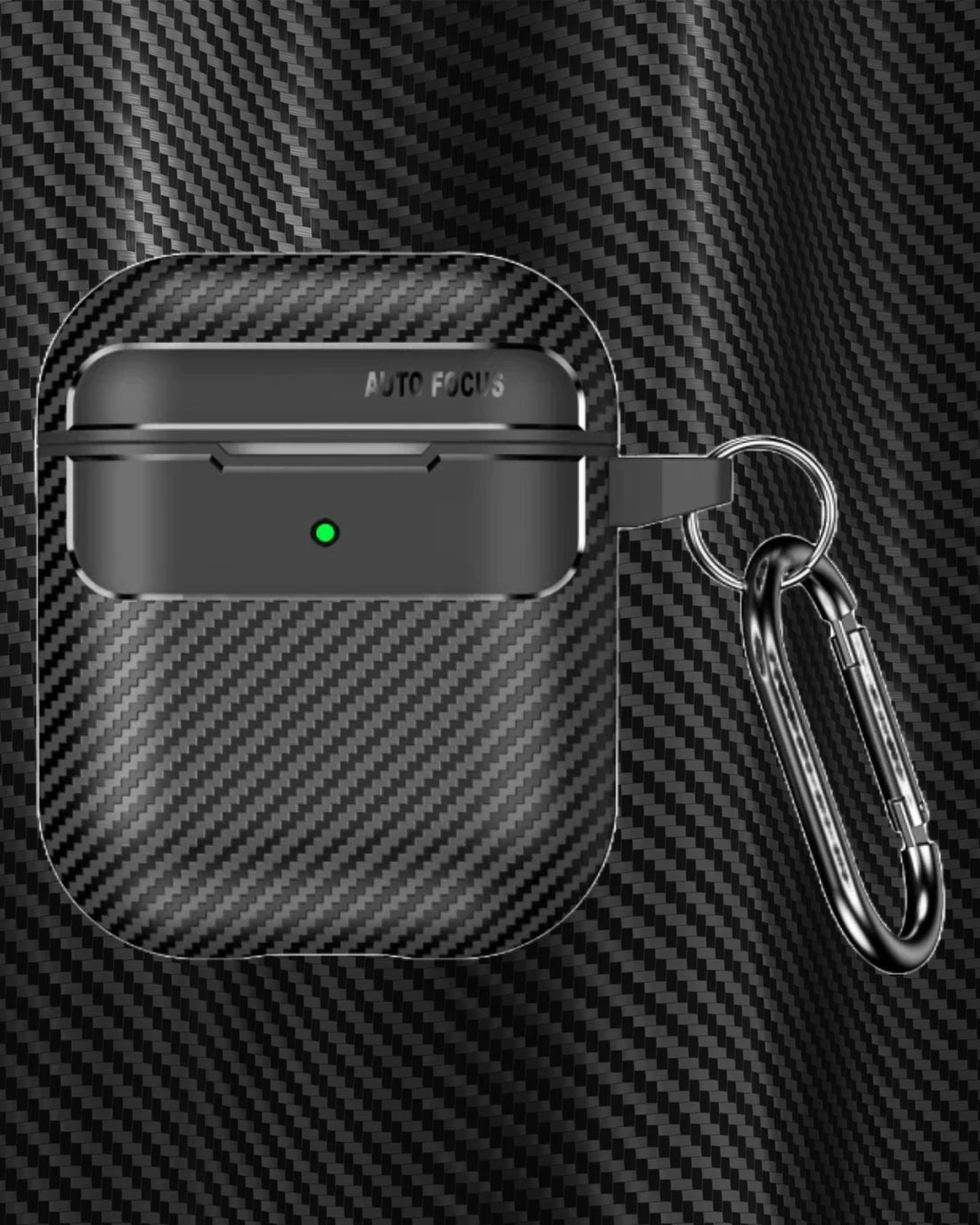 Sleek black AirPods cover with carabiner, airpod 2nd generation case designed for shock absorption and a secure fit.