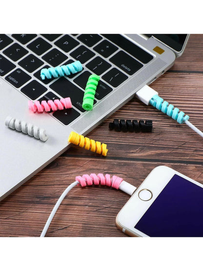 Multicolor silicone protectors for charging cables and wired earphones, a pack of 4 to safeguard against fraying and wear.