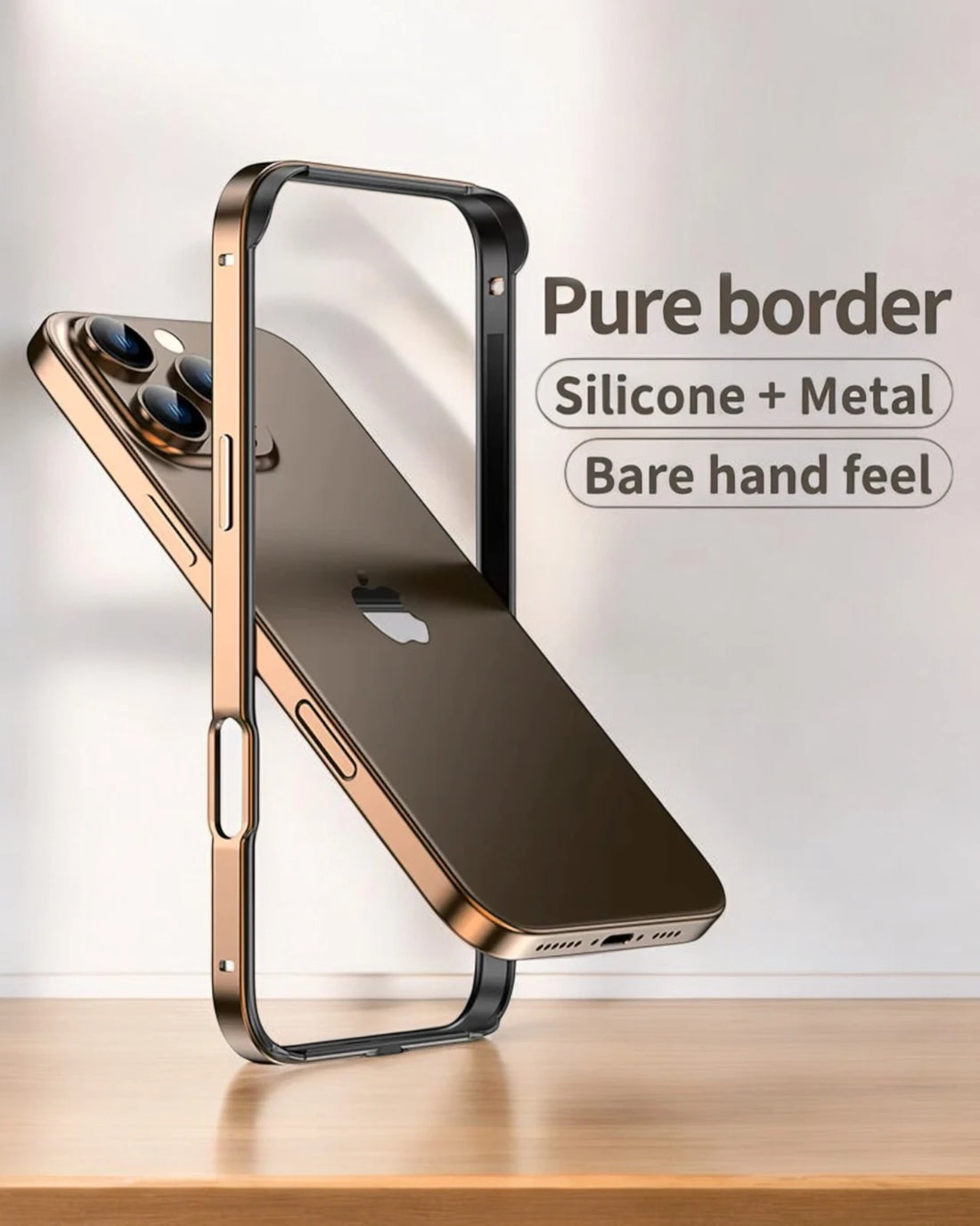 Pure Border Apple Case for iphone 16 pro case with Metal Frame emphasizing the Silicone and metal materials 