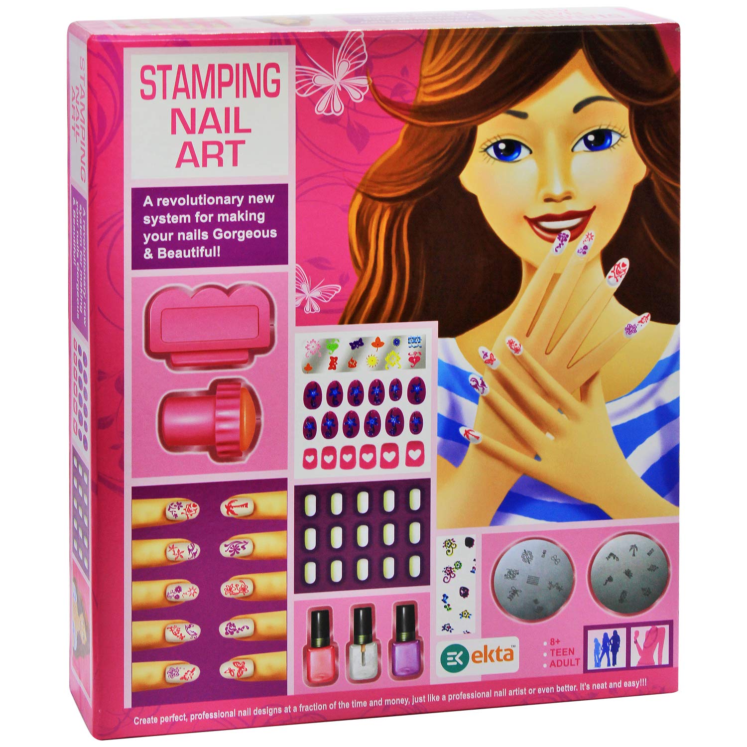 Fun and easy to use nail stamping kit, perfect for kids and beginners, offering vibrant colors and stylish patterns.