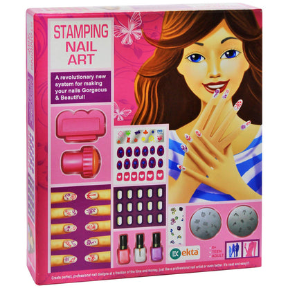 Fun and easy to use nail stamping kit, perfect for kids and beginners, offering vibrant colors and stylish patterns.