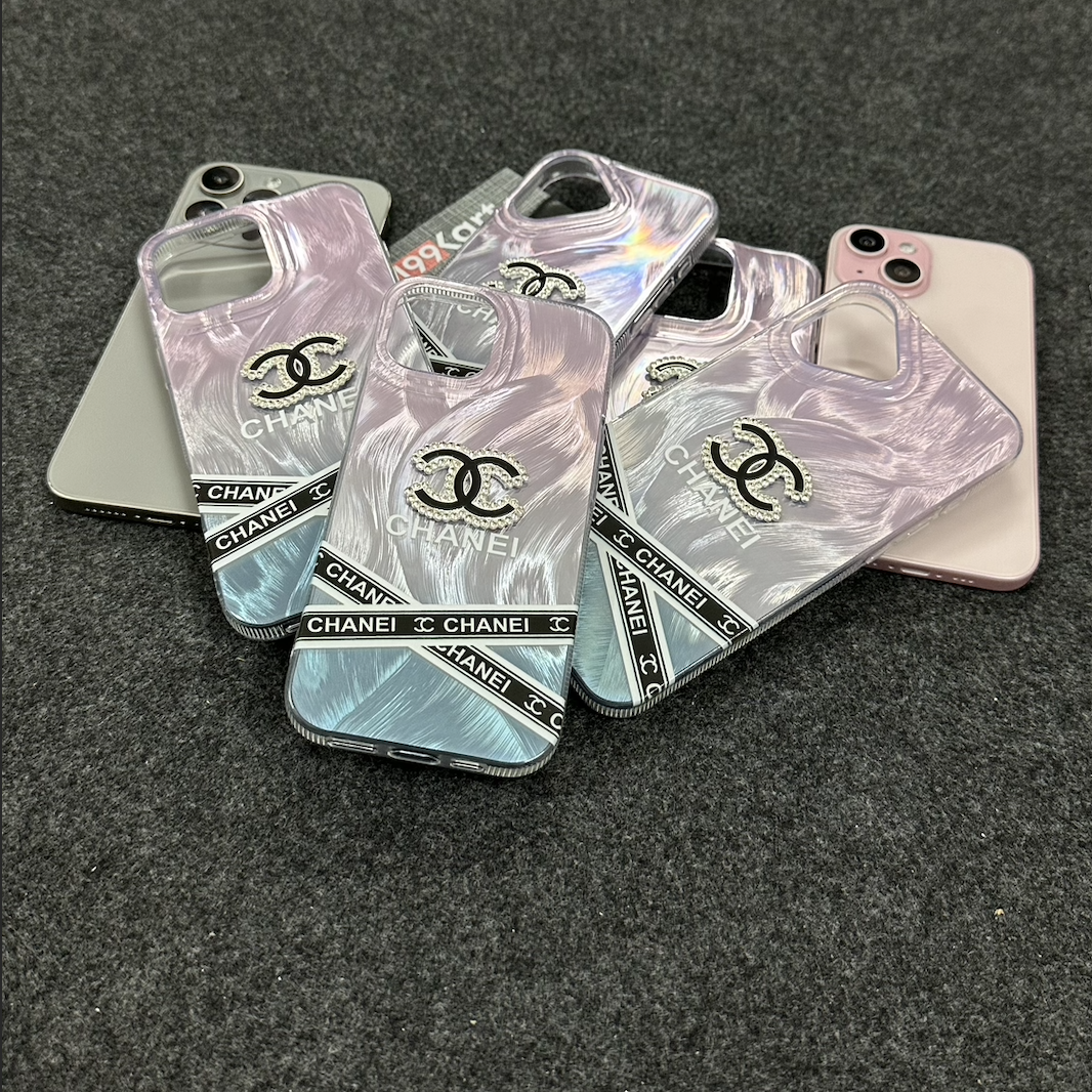 Luxury Chanel electroplated iPhone case, iphone 15 cover featuring an embossed stone logo and a premium glossy finish for a stylish look.