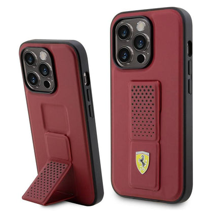 Premium Ferrari grip stand iPhone case in sleek black, iphone 15 covers ultimate protection with a stylish kickstand