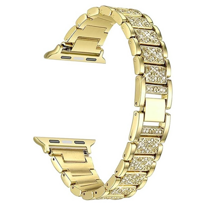  Luxurious gold plated apple watch straps with embedded stones, designed for 42mm to 49mm models. A perfect blend of elegance and durability