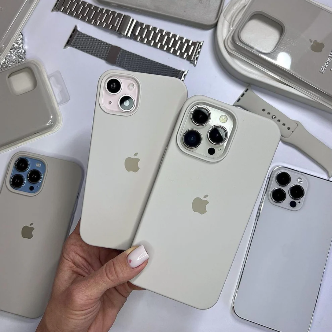 Two stylish grey iPhone covers with a smooth silicone finish, iphone 15 cover offering premium protection and a modern look
