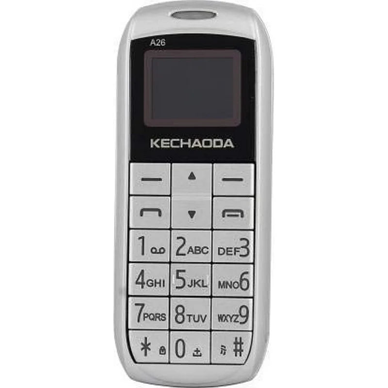 Silver Kechaoda A26 dual sim feature phone with large keypad buttons and compact display.