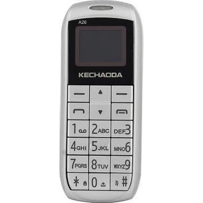 Silver Kechaoda A26 dual sim feature phone with large keypad buttons and compact display.