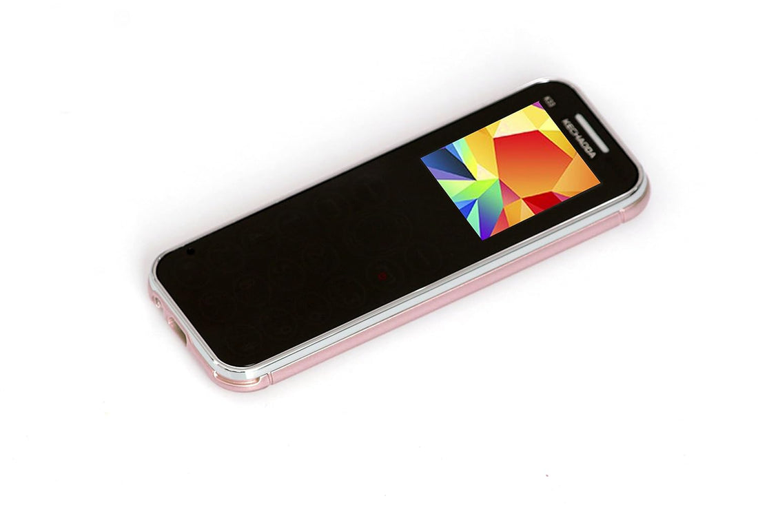Sleek pink Kechaoda K33 card phone shown at an angle with a colorful display screen.