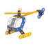  A vibrant toy helicopter with striking blue and yellow combination, designed for fun and creativity.