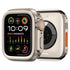  Front and back view of the Apple Watch Ultra style metal cover in a glossy silver finish with orange crown detail