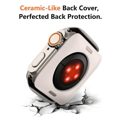 Focused shot of the smartwatch with a ceramic look back cover offering full rear protection from impact and scratches.