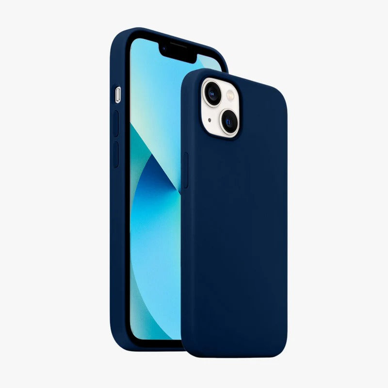 Front and back view of midnight blue silicone iPhone case for iphone 16 pro max cover with snug fit and shockproof edges stylish iPhone case for everyday use