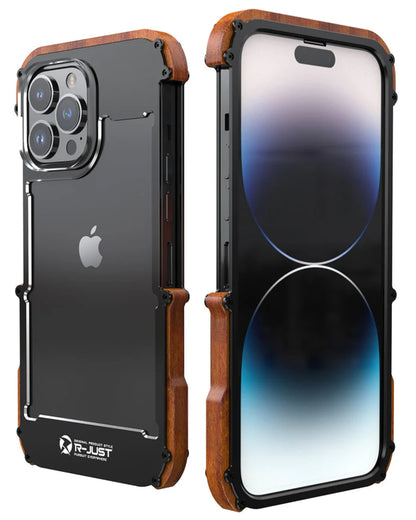Front and back view of the iPhone cover with shockproof frame and natural wood accents for iphone 15 pro max cover