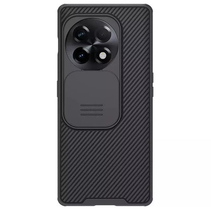 A black carbon textured mobile cover with a sliding camera protector designed for OnePlus 11R