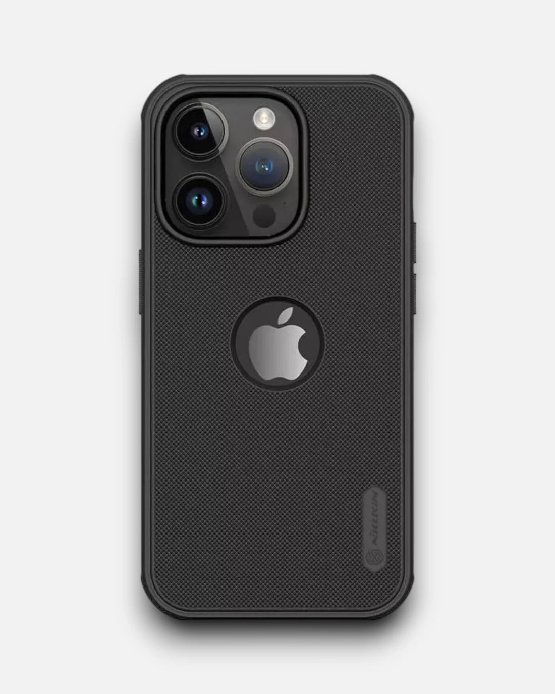 Black matte texture iPhone case for iphone 14 plus cover with visible Apple logo and precise camera cutout slim and durable iPhone cover.