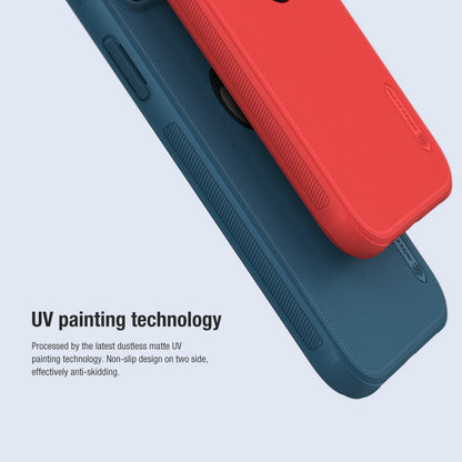  Red and blue iPhone covers for iphone 12 cover by Nillkin showcasing UV painting technology for anti slip grip and anti fading texture.
