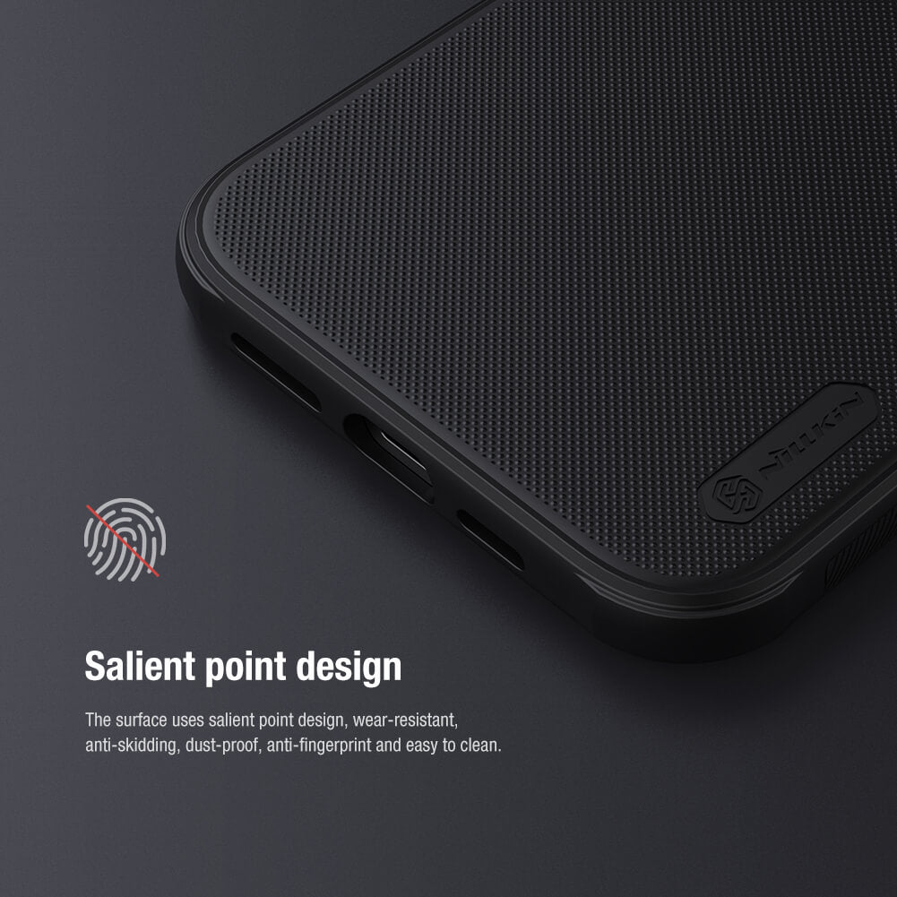 Fingerprint resistant texture on Nillkin iPhone cover close up of salient point design iphone 12 cover offering better grip and durability