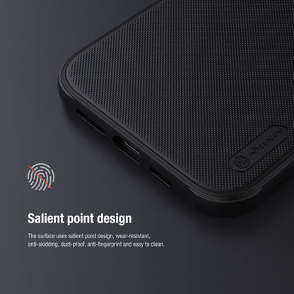 Fingerprint resistant texture on Nillkin iPhone cover close up of salient point design iphone 12 cover offering better grip and durability