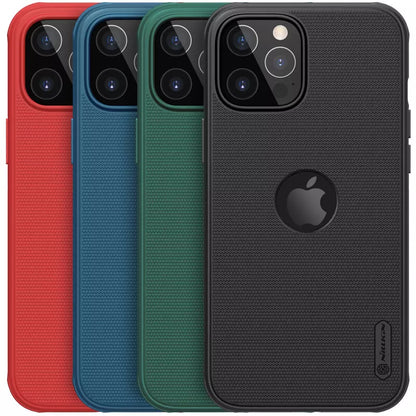 Nillkin Super Frosted Shield Pro iPhone cases for iphone 12 cover in red, blue, green, and black matte finish iPhone covers with camera protection and sleek Apple branding