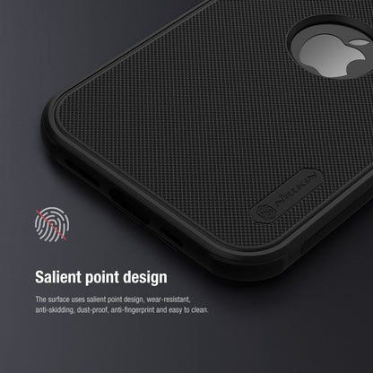 Close up of black matte iPhone cover for iphone 14 plus cover with fingerprint resistant salient point texture. Durable iPhone case offering easy maintenance