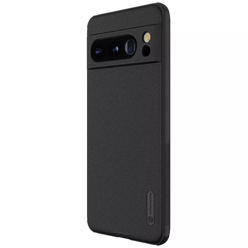 Matte black Nillkin Super Frosted Shield Pro case for Google Pixel 8 Pro, offering a sleek, anti slip texture with precise cutouts