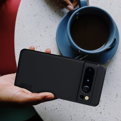  Elegant black matte finished Google Pixel 8 Pro case placed near a coffee cup, offering a premium and sophisticated touch