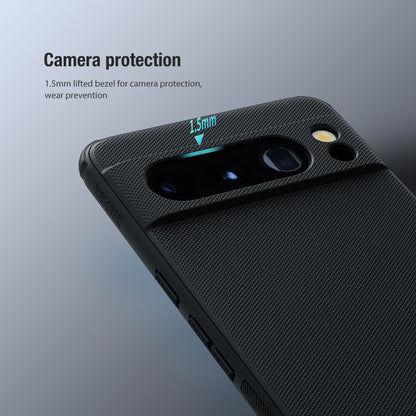 Close up of the camera protection feature on the Google Pixel 8 Pro case, offering raised edges to prevent lens scratches