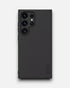 Rear flat view of s24 ultra cases india in black with triple camera cutouts and raised protection lips