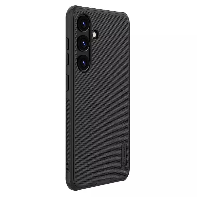 Side angle display of the matte black Nillkin s24 ultra cases india highlighting its anti slip textured surface.