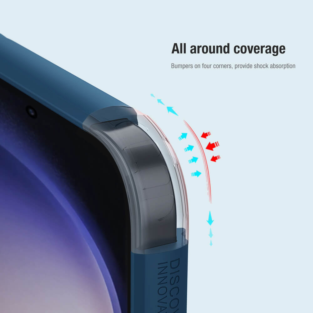 Close up of corner bumpers in blue case for full shock absorption and all around coverage for s24 ultra cases india