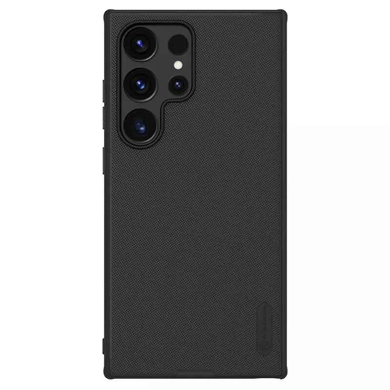  Rear flat view of s24 ultra cases india in black with triple camera cutouts and raised protection lips